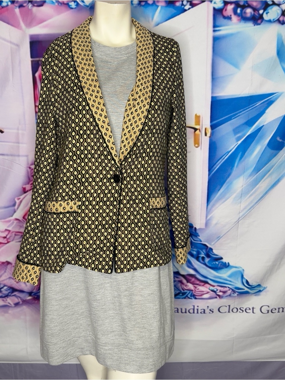 Scotch & Soda Black and Gold Geometric Single-Button Blazer